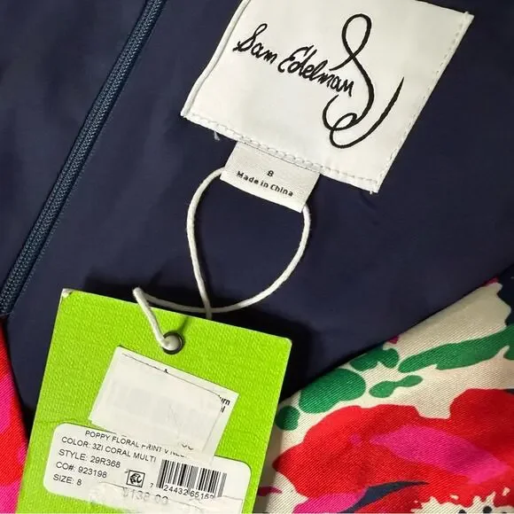 Sam Edelman Women's Poppy Floral V-Neck Chiffon A-Line Dress Coral Multi NWT - Picture 6 of 9